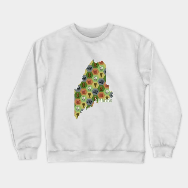 Maine State Map Board Games Crewneck Sweatshirt by adamkenney